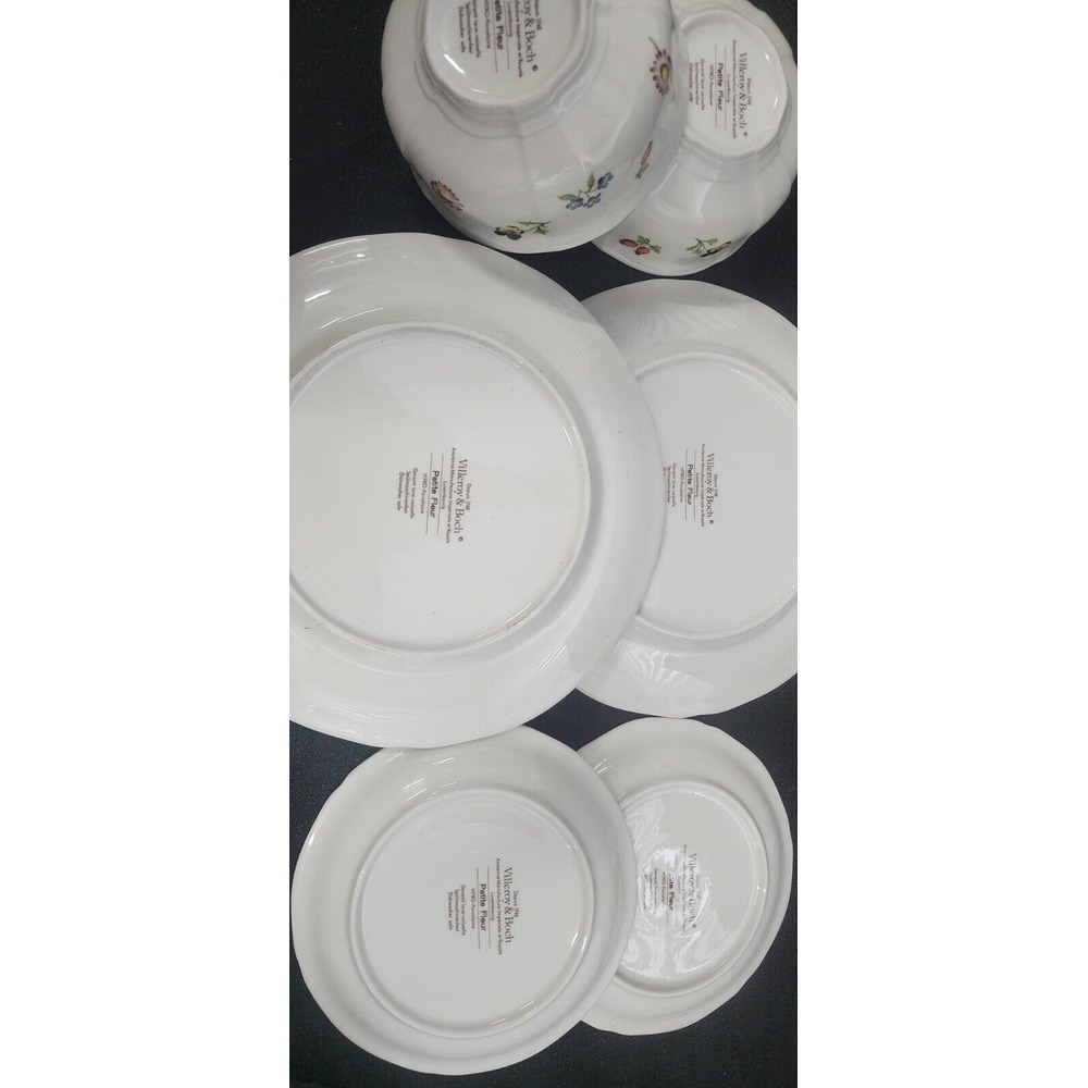 PETITE FLEUR Villeroy & Boch 8pc Set Salt Pepper Shaker Plates Bowls Saucers - Picture 14 of 15